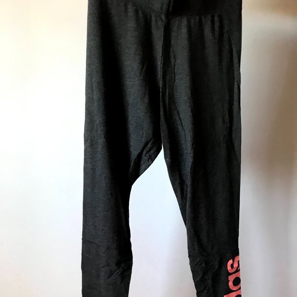 Dark Grey Leggings With Pink Logo - Picture 1 of 4